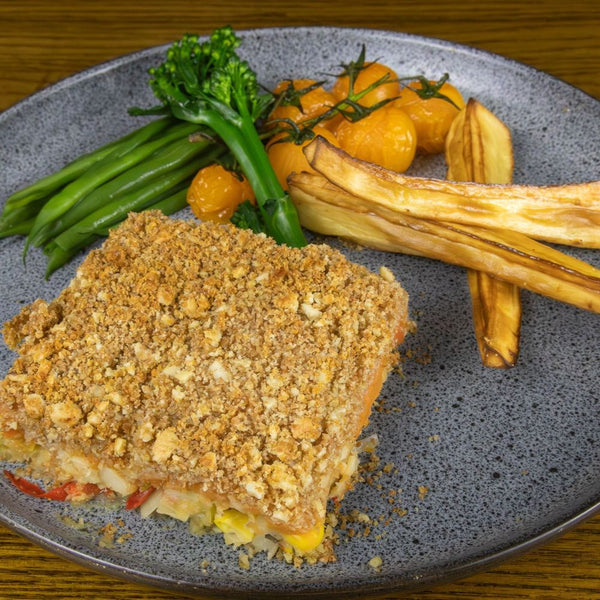 ORGANIC SWEETCORN, LEEK, CANNELLINI BEAN GRATIN