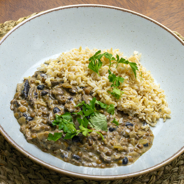 ORGANIC MUSHROOM, LENTIL & BLACK BEAN STROGANOFF
